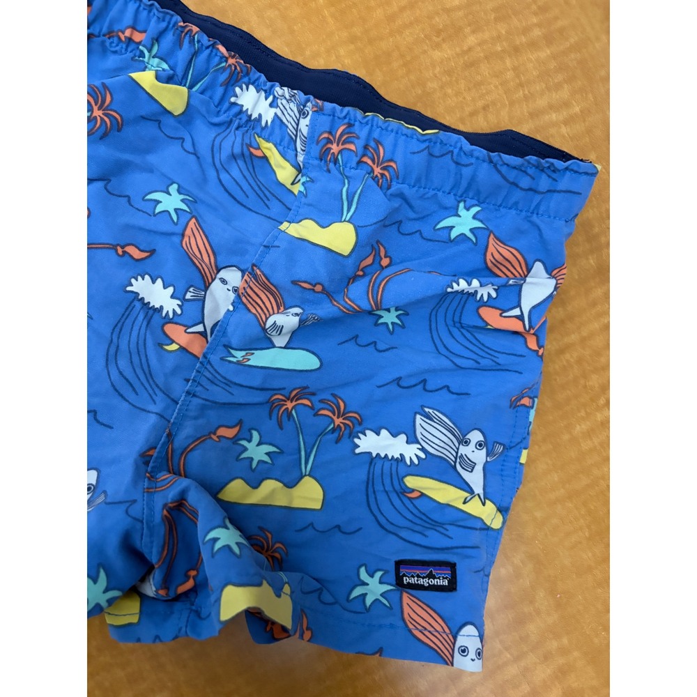 Patagonia Kids Baggies Shorts Blue Surfing Flying Fish Print 5T